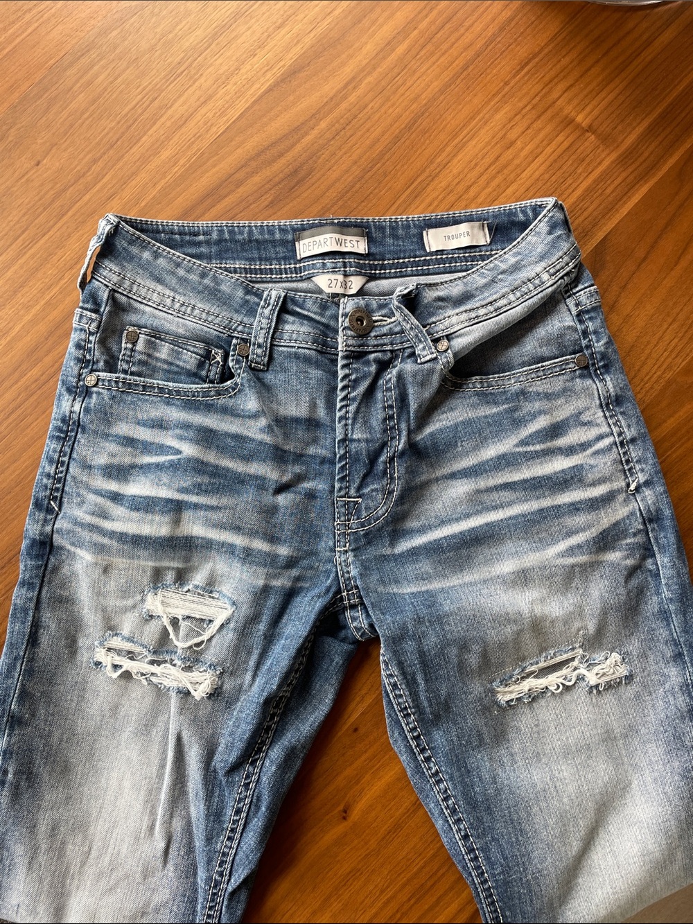 Men's Slim Straight Distressed Blue Jeans - Depart West